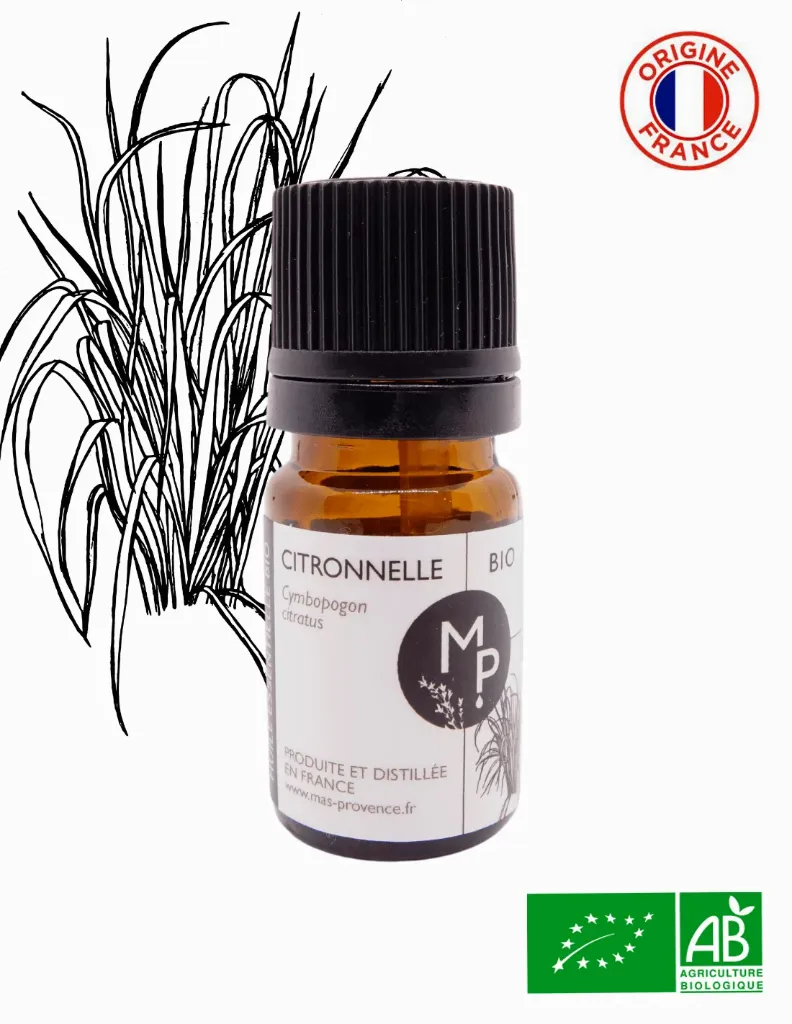 [HECP05] CITRONNELLE de Provence Bio 5 ml - Huile essentielle