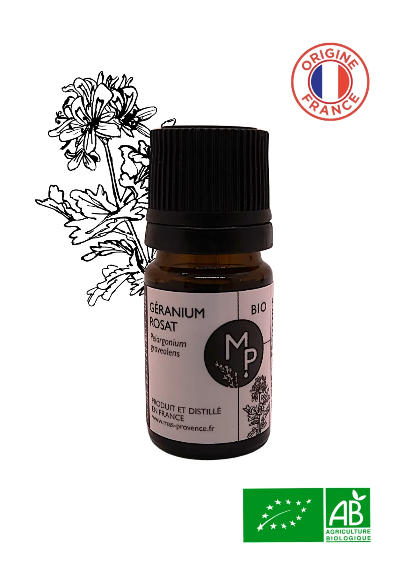 [GERRO05] GÉRANIUM Rosat Bio 5ml - Huile essentielle